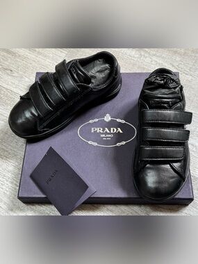 Prada Kids Black Leather Velcro Sneakers Size 27 Toddler Shoes
